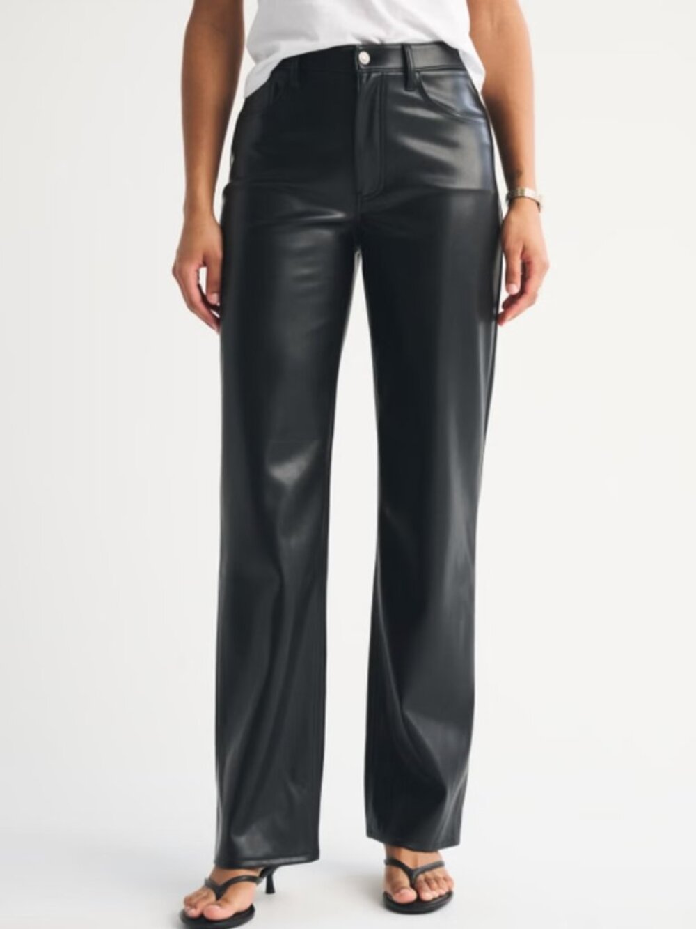 Abercrombie & Fitch Black 90's Ultra High Rise Faux-Leather Straight Leg Pants 0